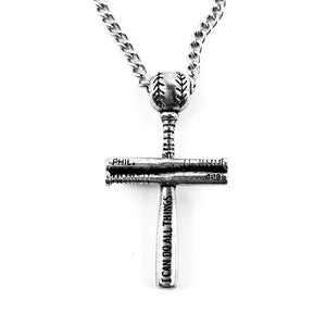 Baseball Bat And Ball Cross Small Necklace Antique Silver Chain - Forgiven Jewelry