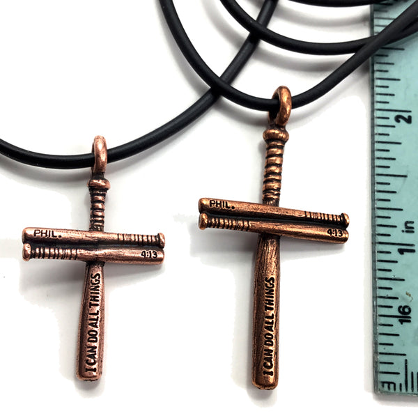 Baseball Bat Cross Small Necklace Copper Pewter - Forgiven Jewelry