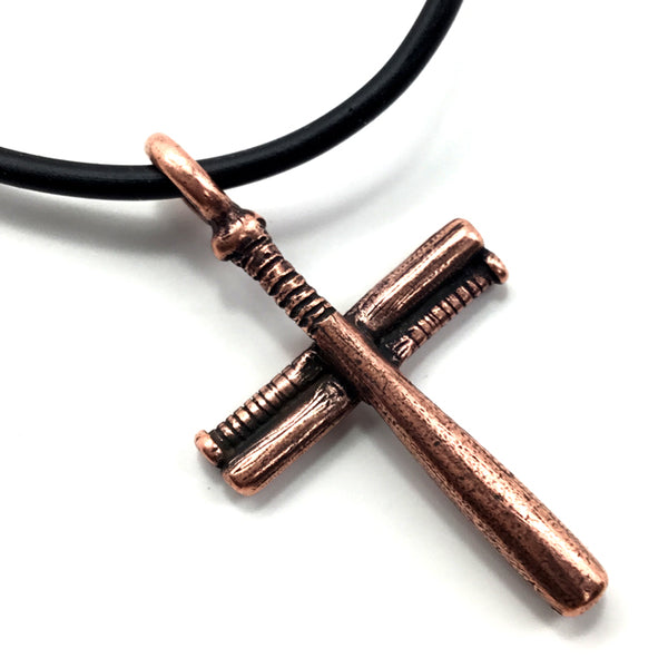 Baseball Bat Cross Small Necklace Copper Pewter - Forgiven Jewelry