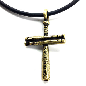Baseball Bat Cross Small Necklace Brass Pewter - Forgiven Jewelry