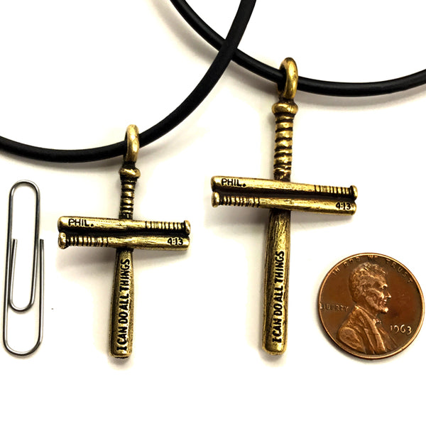 Baseball Bat Cross Small Necklace Brass Pewter - Forgiven Jewelry