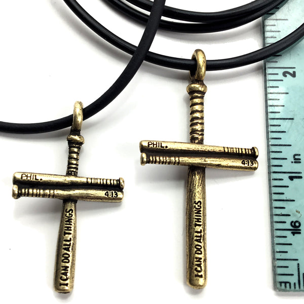 Baseball Bat Cross Small Necklace Brass Pewter - Forgiven Jewelry