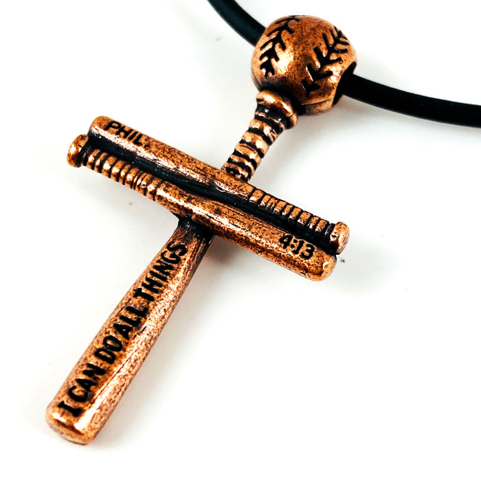 Baseball Bat And Ball Cross Small Necklace Antique Copper - Forgiven Jewelry