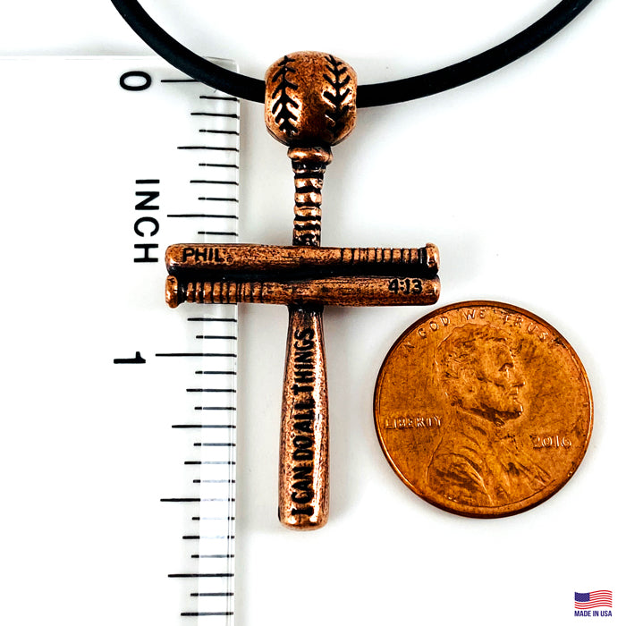 Baseball Bat And Ball Cross Small Necklace Antique Copper - Forgiven Jewelry