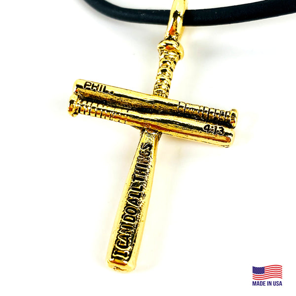 Baseball Cross Bat Necklace Small Gold - Forgiven Jewelry