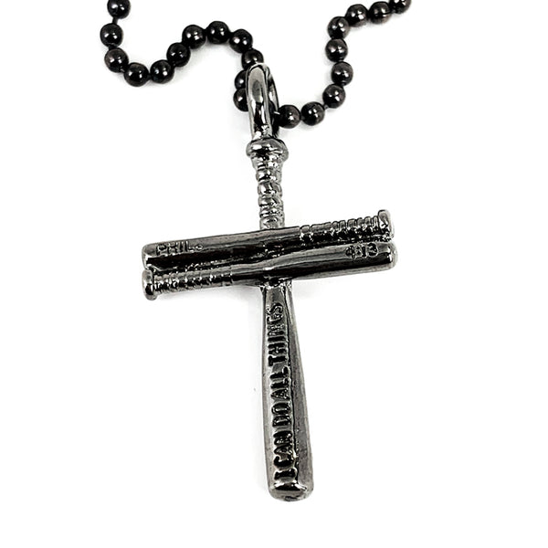 Baseball Bat Cross Gunmetal Finish Small Necklace - Forgiven Jewelry