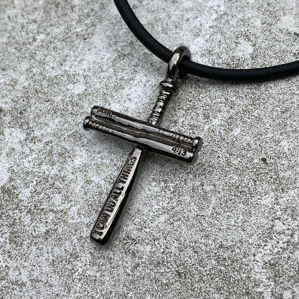 Baseball Cross Bat Necklace Small Gunmetal Color Finish - Forgiven Jewelry