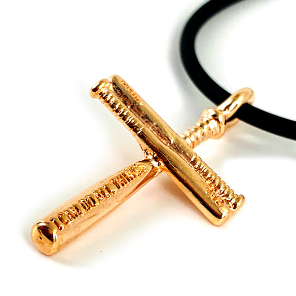 Baseball Cross Bat Necklace Small Rose Gold - Forgiven Jewelry