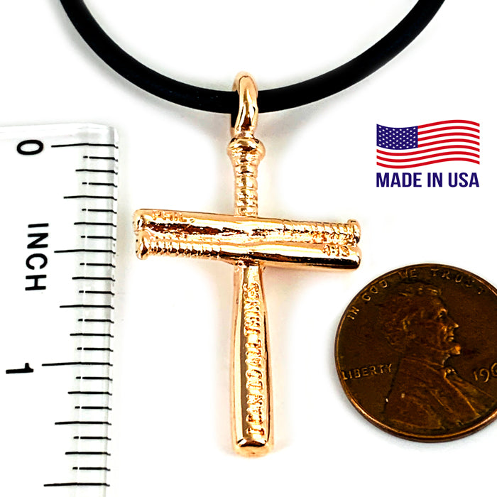 Baseball Cross Bat Necklace Small Rose Gold - Forgiven Jewelry