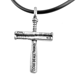 Baseball Bat Cross Small Necklace Silver Pewter - Forgiven Jewelry