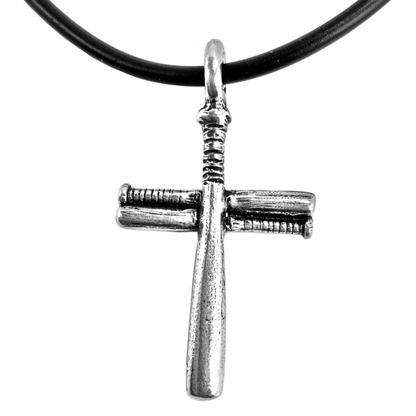 Baseball Bat Cross Small Necklace Silver Pewter - Forgiven Jewelry