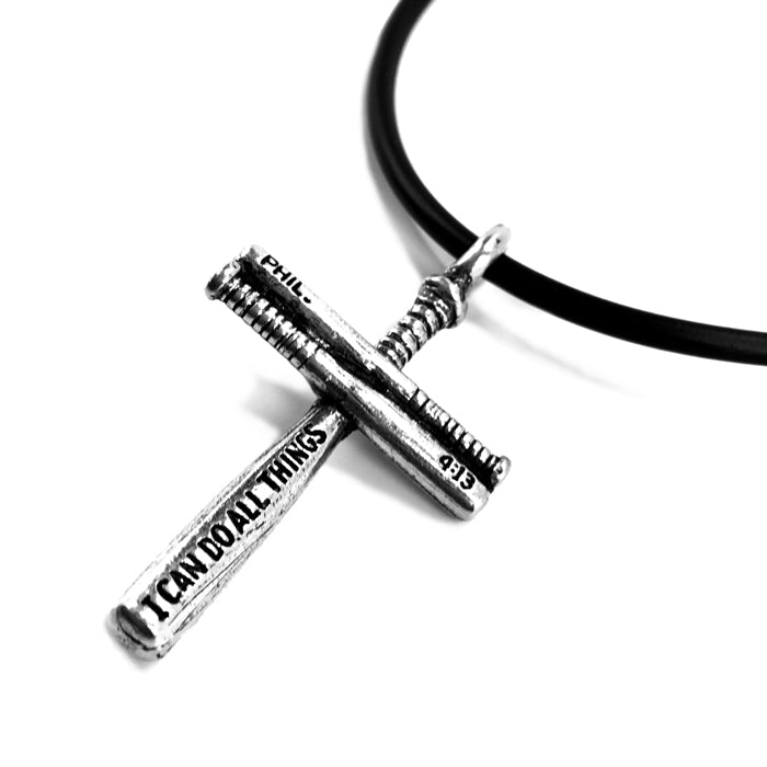 Baseball Bat Cross Small Necklace Silver Pewter - Forgiven Jewelry