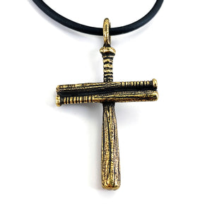 Cross Baseball Small Bat Plain Necklace Brass Finish - Forgiven Jewelry