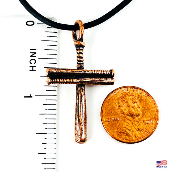 Cross Baseball Small Bat Plain Necklace Copper Finish - Forgiven Jewelry