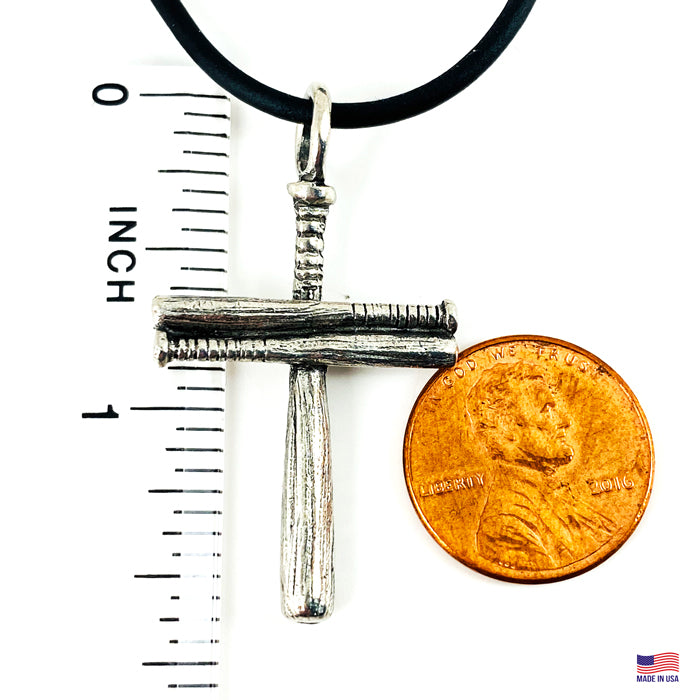 Cross Baseball Small Bat Plain Necklace Silver Finish - Forgiven Jewelry