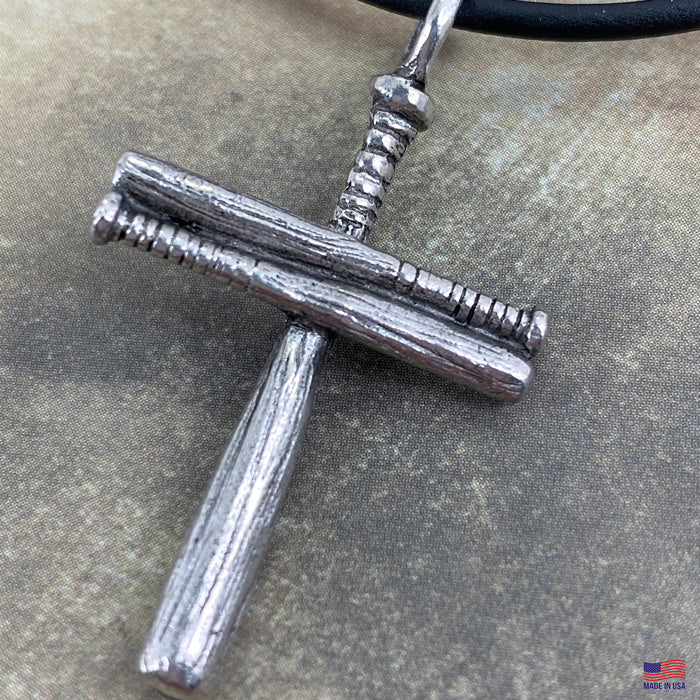 Cross Baseball Small Bat Plain Necklace Silver Finish - Forgiven Jewelry