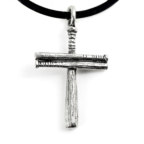 Cross Baseball Small Bat Plain Necklace Silver Finish - Forgiven Jewelry