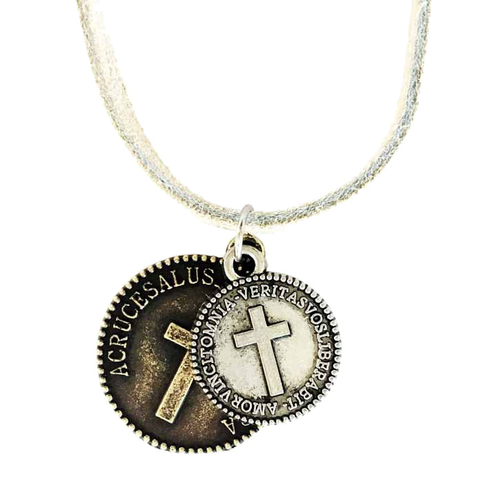 Cross Coins Brass Silver on Suede Necklace - Forgiven Jewelry