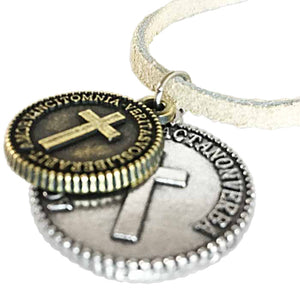 Cross Coins Silver Brass on Suede Necklace - Forgiven Jewelry