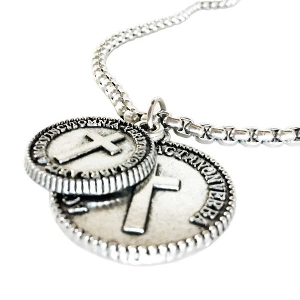 Cross Coins Pewter on Heavy Chain Necklace - Forgiven Jewelry