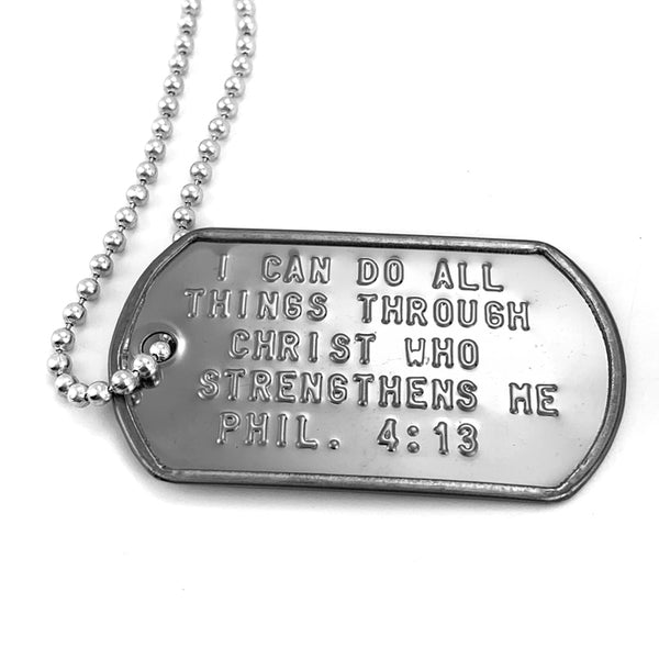 I Can Do All Things Through Christ Dog Tag Necklace - Forgiven Jewelry