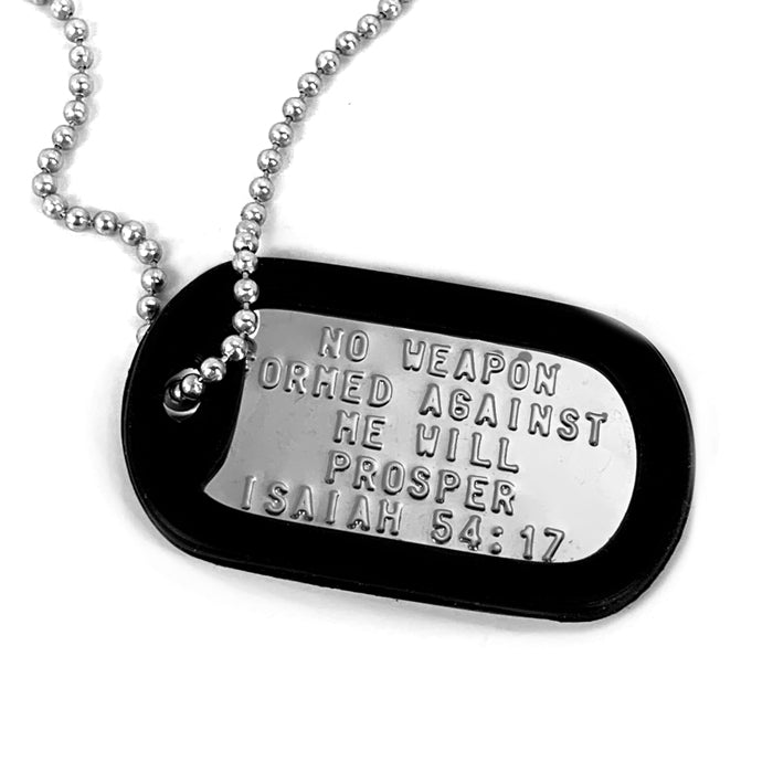 Nothing Formed Against Me Will Prosper Dog Tag Silencer Necklace - Forgiven Jewelry