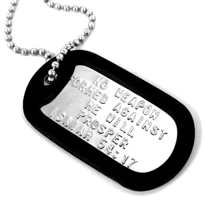 Nothing Formed Against Me Will Prosper Dog Tag Silencer Necklace - Forgiven Jewelry