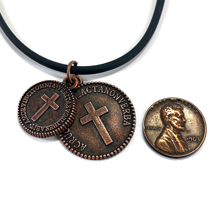 Cross Coins Copper on Rubber Necklace - Forgiven Jewelry