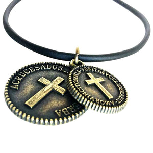 Cross Coins Brass on Rubber Necklace - Forgiven Jewelry