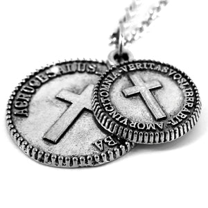 Cross Coins Pewter on 18 Inch Chain Necklace - Forgiven Jewelry