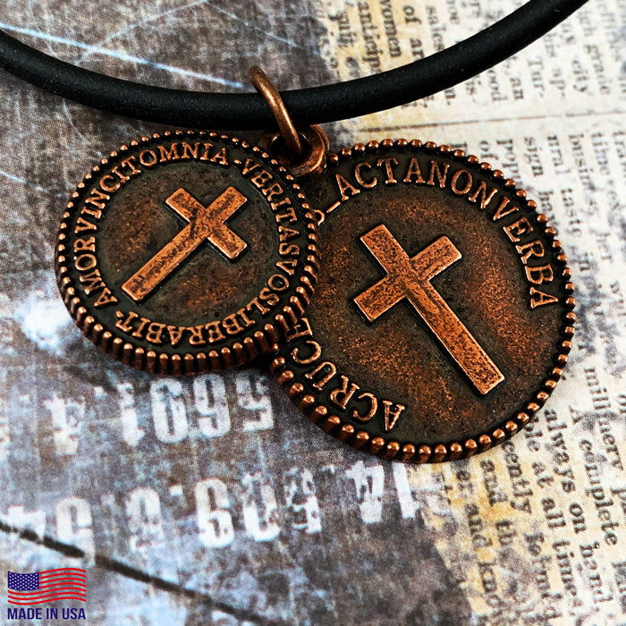 Cross Coins Copper on Rubber Necklace - Forgiven Jewelry