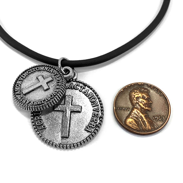 Cross Coins Silver on Rubber Necklace - Forgiven Jewelry