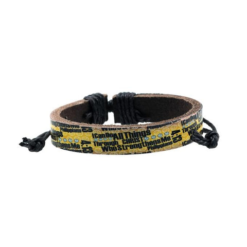 Phil 4:13 I Can Do Volleyball Leather Bracelet - Forgiven Jewelry