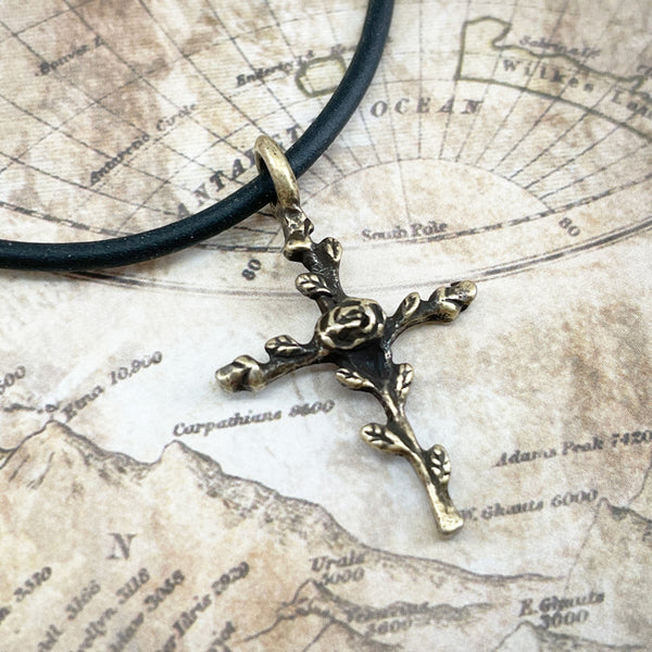 Cross Rose Of Sharon Cross Antique Brass Finish Necklace - Forgiven Jewelry