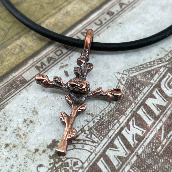 Cross Rose Of Sharon Cross Antique Copper Finish Necklace - Forgiven Jewelry