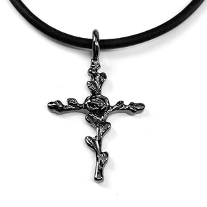 Cross Rose Of Sharon Cross Dark Gunmetal Finish Necklace - Forgiven Jewelry