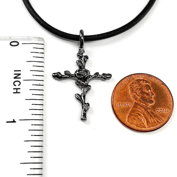 Cross Rose Of Sharon Cross Dark Gunmetal Finish Necklace - Forgiven Jewelry
