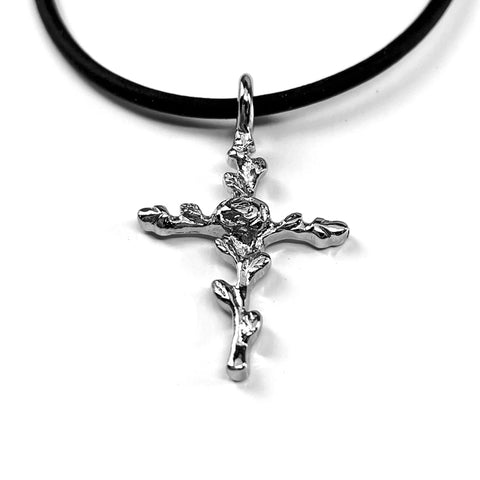 Cross Rose Of Sharon Cross Rhodium Finish Necklace - Forgiven Jewelry