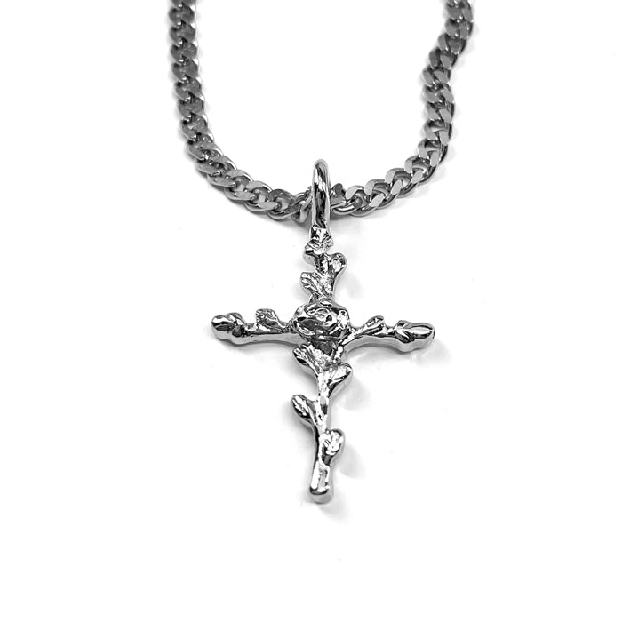Rose Of Sharon Cross Rhodium Finish Chain - Forgiven Jewelry