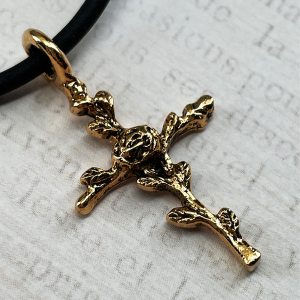 Cross Rose Of Sharon Cross Gold Finish Necklace - Forgiven Jewelry