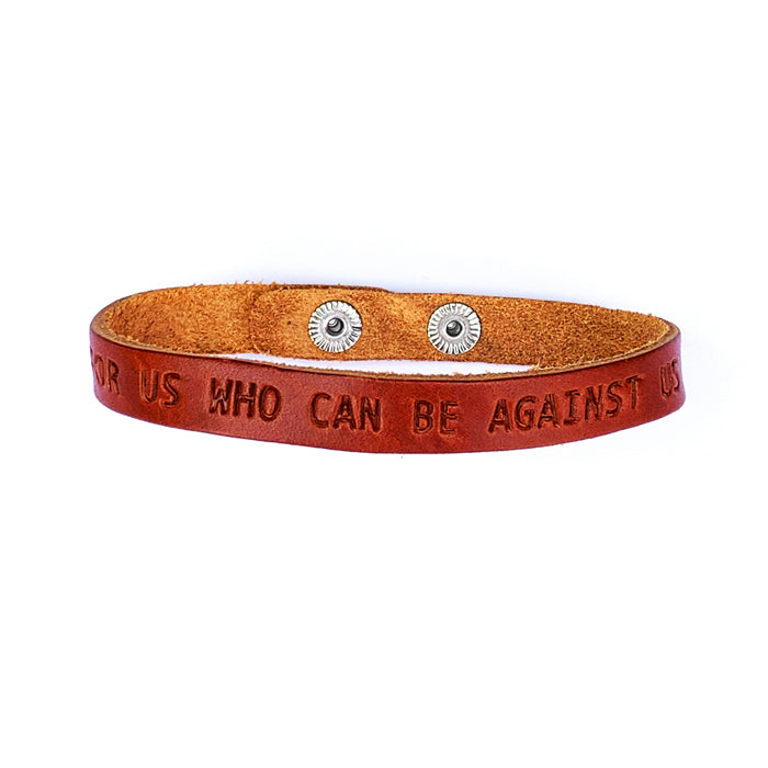 Romans 8:31 God Is For Us Large Leather Bracelet - Forgiven Jewelry