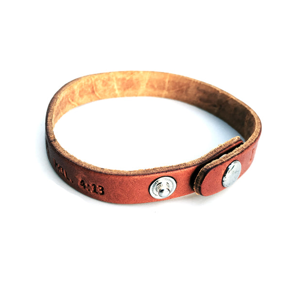 Philippians 4:13 Small Leather Bracelet - Forgiven Jewelry