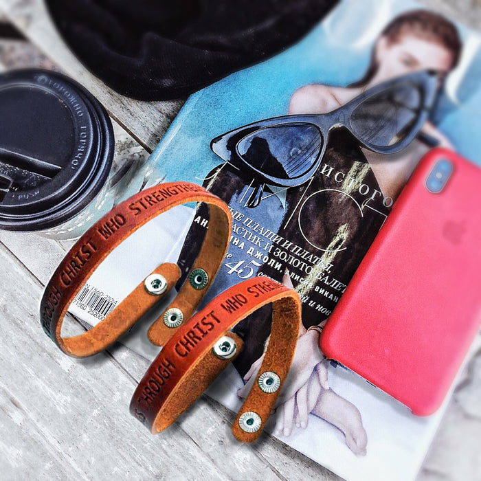 Philippians 4:13 Small Leather Bracelet - Forgiven Jewelry