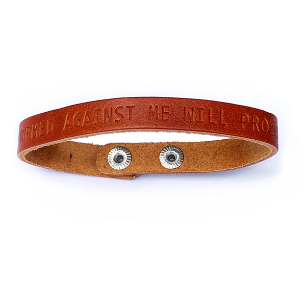 Isaiah 54:17 No Weapon Formed Against Me Small Leather Bracelet - Forgiven Jewelry