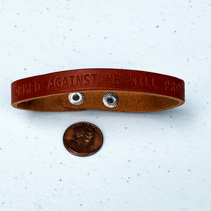 Isaiah 54:17 No Weapon Formed Against Me Large Leather Bracelet - Forgiven Jewelry