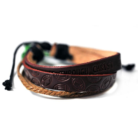 Phil 4:13 Football Leather Bracelet - Forgiven Jewelry