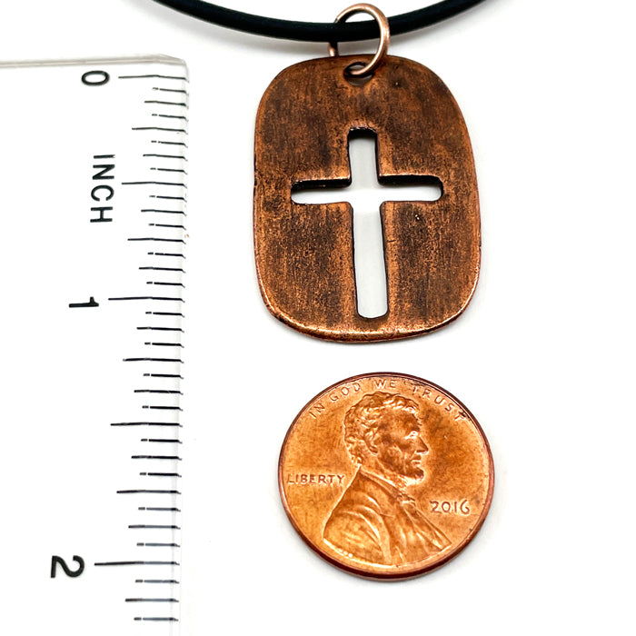 Cross Tag Antique Copper Finish Black Cord Necklace - Forgiven Jewelry