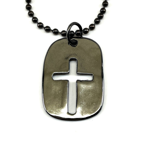 Cross Tag Gunmetal Finish Ball Chain Necklace - Forgiven Jewelry
