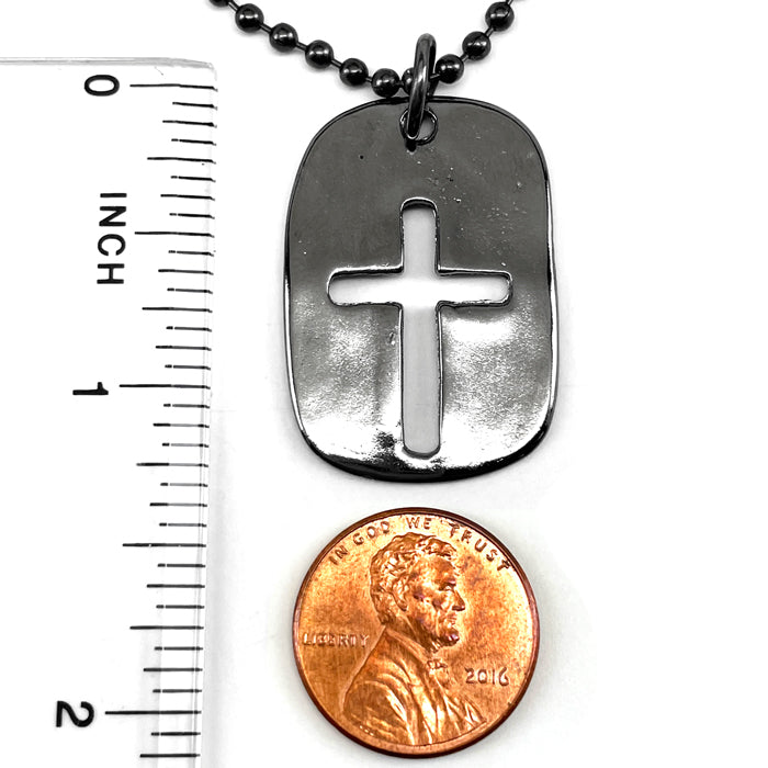 Cross Tag Gunmetal Finish Ball Chain Necklace - Forgiven Jewelry