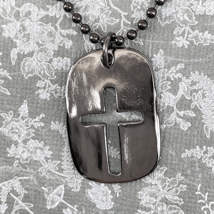 Cross Tag Gunmetal Finish Ball Chain Necklace - Forgiven Jewelry